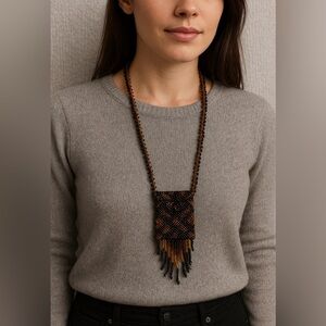 Elegant Handmade Beaded Necklace Purse – Brown Tribal Seed Beads